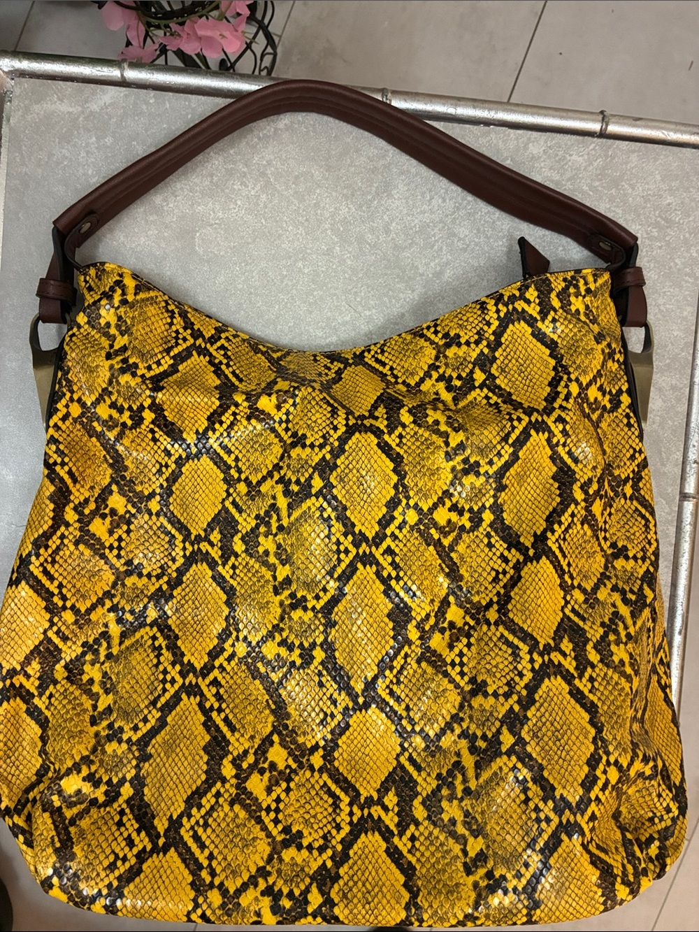 Yellow & Brown Snake-Print Women’s Feed Bag